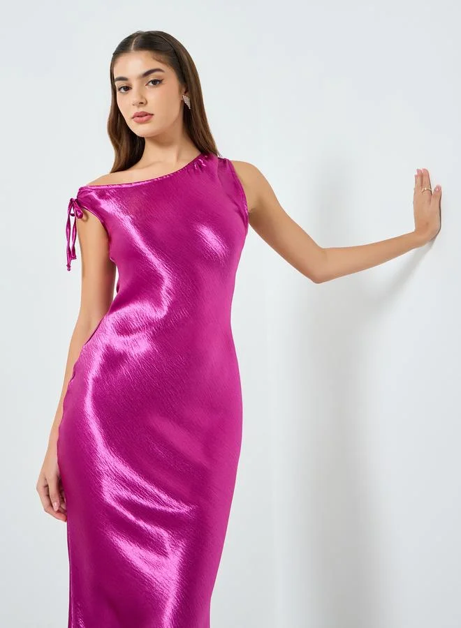Styli Women Purple Satin One Shoulder Bodycon Maxi Dress